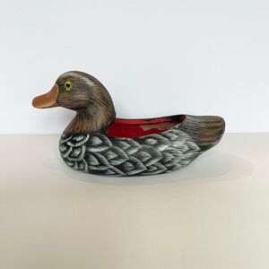 Vintage Handcrafted Duck Figurine Red Accents Planter
